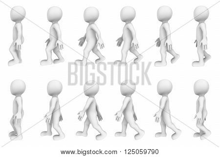 3d walking cycle (12 frames of 3d character animation)