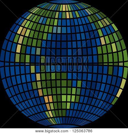 Vector abstract earth globe on a black background. Round globe shape and earth globe symbol