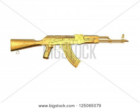 akm assault rifle 3d illustration in color. metal parts. transparent body. lines contour.