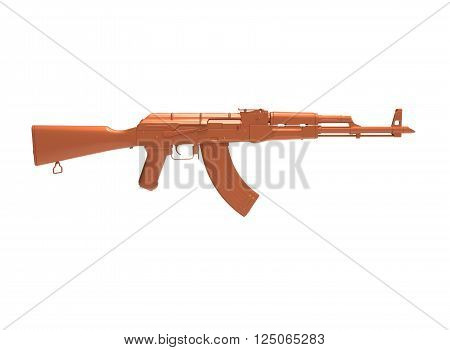 akm assault rifle 3d illustration in color. metal parts. body. lines contour.