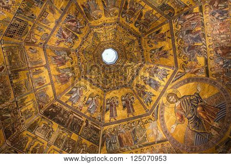 Florence, Italy - September 17, 2015 : interiors and architectural details of Baptistery of saint John in Florence, Italy