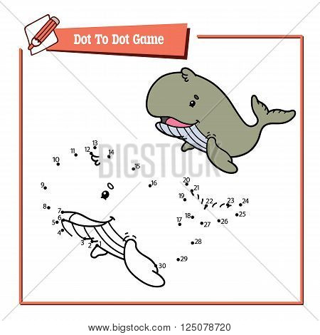 dot to dot whale educational kid puzzle game. Vector illustration educational kids game of dot to dot puzzle with happy cartoon whale for children