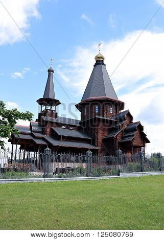 MINSK, BELARUS - JULY 20, 2014: Wooden Trinity Church in Minsk