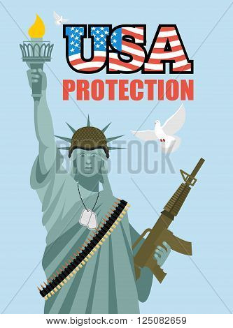 Statue Of Liberty And Automatic. Military Sculpture In America. Dove Symbol Of Peace. Statue Of Libe