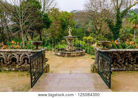 Beautiful Park with sculptures, Monserrate park, Sintra, Portugal.