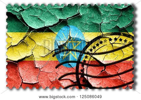 Postal stamp: Grunge Ethiopia flag with some cracks and vintage look