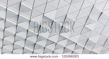Abstract close-up view of modern aluminum ventilated facade of triangles