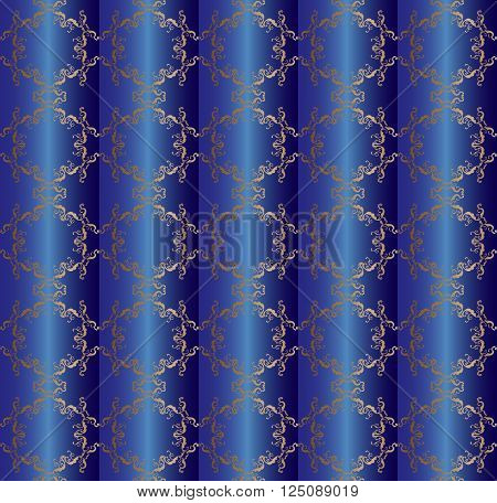 Decorative seamless pattern. Silver ornament on dark blue background, silky texture. For Print, Fashion, Home decor, Textile design.