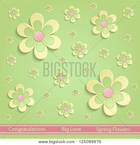 Flowers Spring paper 3D green yellow pink vector