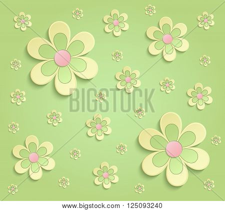 Flowers Spring paper 3D green yellow pink wallpaper raster