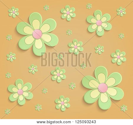 Flowers Spring paper 3D orange green wallpaper raster