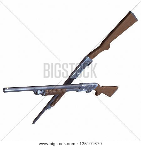 Ithaca old shotguns 3D illustration on white background isolated