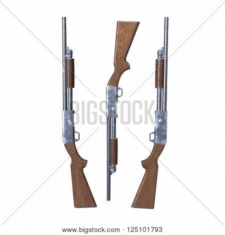 Ithaca old shotguns 3D illustration on white background isolated