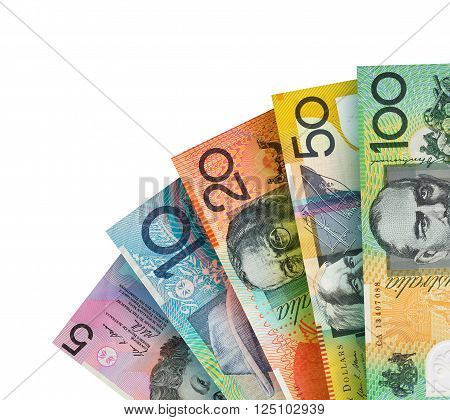 Australian Dollar bills creating a colorful background