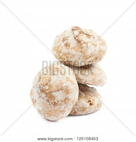 Pile of Russian gingerbread cookies isolated over the white background