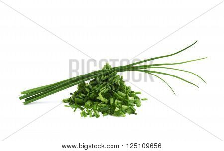 Pile of chopped green onion scallions isolated over the white background