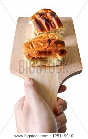 a delicious toast on a wooden tray.
