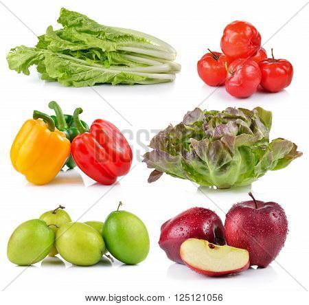 red apple pepper Monkey apple Ripe thai cherry lettuce Green Oak on white background