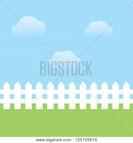 vector illustration of background with sky grass fence