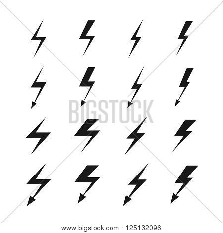 Lightning vector signs. Lightning bolt icons, thunder bolt symbols or flash pictograms