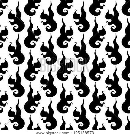 Monochrome Seamless pattern with stylized flame on white background. Stock Vector illustration