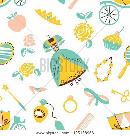 Cute beauty Princess accessory vector seamless pattern