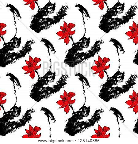 Seamless pattern with watercolor lotus flowers. Stock vector illustration.