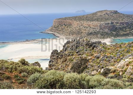 Balos Bay At Crete Island In Greece. Area Of Gramvousa.