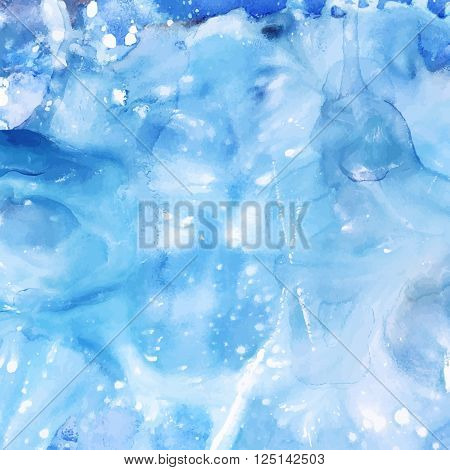 watercolor texture with blue splashes of white background. Vector illustration
