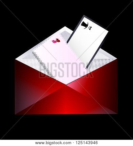 dark background and the envelope with couple cards inside