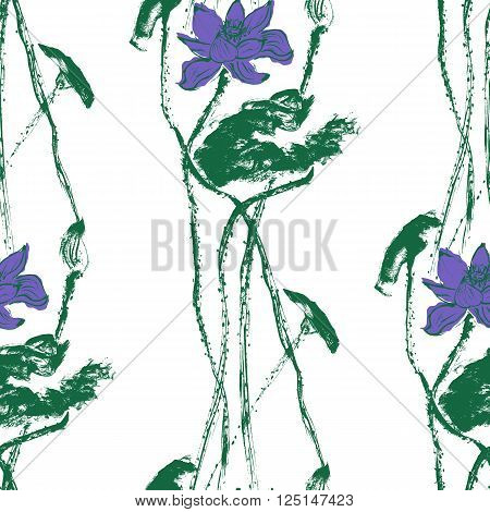 Seamless pattern with watercolor lotus flowers. Stock vector illustration.