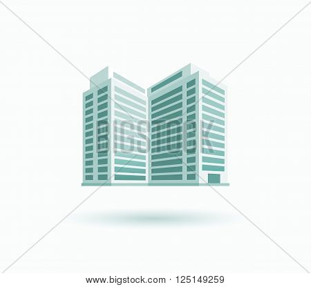 Skyscraper logo building icon. Black building and isolated skyscraper, tower and office city architecture, house business building logo, apartment office vector illustration
