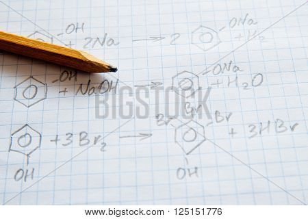 Chemistry science formulas on squared sheet of paper