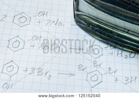 Chemistry science formulas on squared sheet of paper