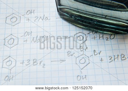 Chemistry science formulas on squared sheet of paper
