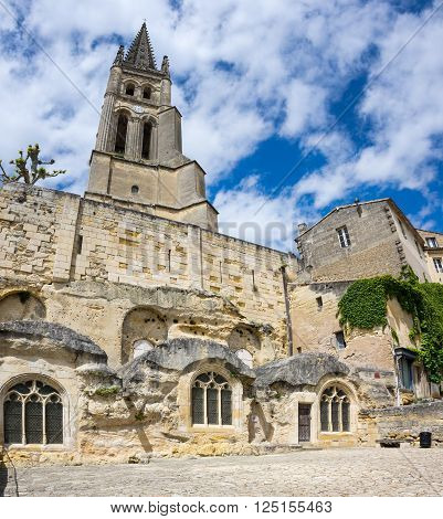 View on monolithic church in Saint-Emilion France