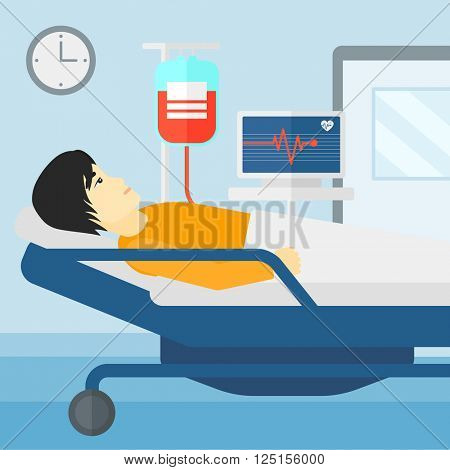 Patient lying in hospital bed.