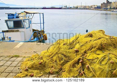 fishing nets at Kalamata port Peloponnese Greece