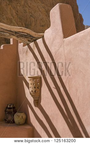 Todgha Gorge inn detail. Beside the canyon in the eastern of High Atlas Mountains Morocco there are several nice hostels like this.