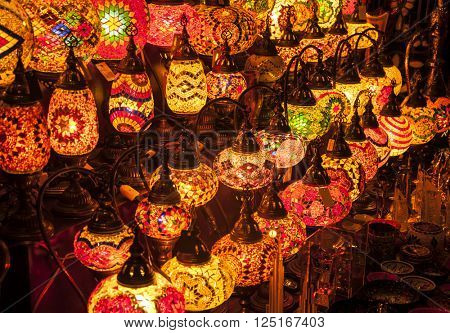 Plenty of decorative lamps displayed in the market.