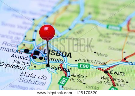 Setubal pinned on a map of Portugal