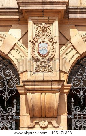 PORT ELIZABETH, SOUTH AFRICA - FEBRUARY 27, 2016: Intricate stonework of the historic Public Library on Market Square in Port Elizabeth, which  was built in 1901 and is a national monument