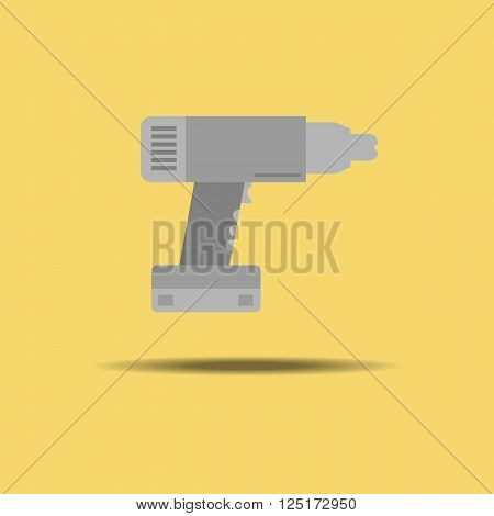 Electric drill. Cordless battery construction hand drill tool illustration isolated on yellow background. Vector illustration