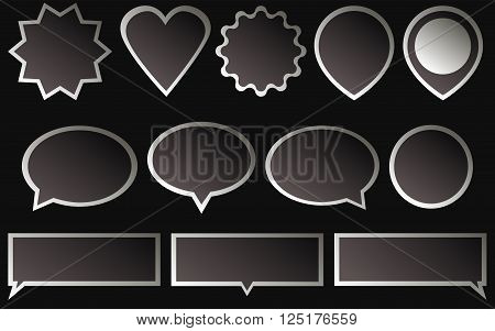 Set of dark (black) stickers isolated on dark background. Various shapes of a black (dark) stickers.