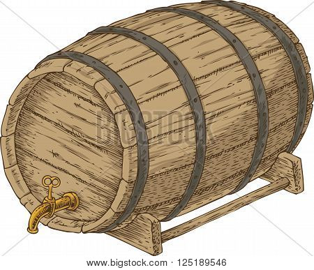 Wooden Oak Barrel with an Iron Rims. Isolated on a White Background