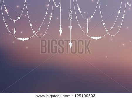 Vector blurred background with boho elements and magic shine. Website banner or background.