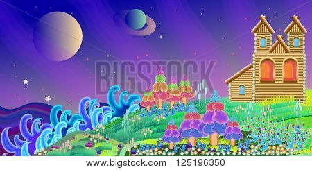 fabulous  home on a magical planet on a white background