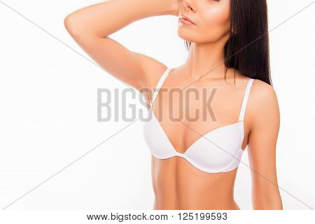 Close Up Portrait Of Sexy  Young Woman In White Bra