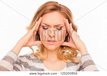Attractive Young Woman Suffering Of Strong Migraine