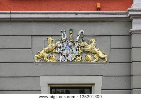 GOTHA, GERMANY - MAR 3, 2016: scenic emblem at town hall in Gotha